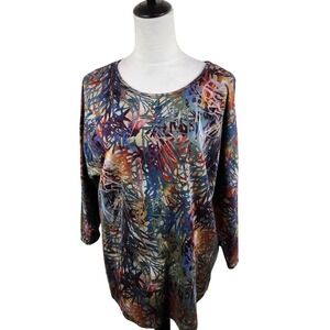 Pure Essence Womens XL Abstract Artsy Print Long Sleeve Tunic Canada Soft Blouse